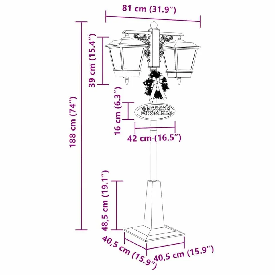 vidaXL - Kerststraatlamp met 2 lantaarns 40,5x80x188 cm - Rood - Metaal en PVC