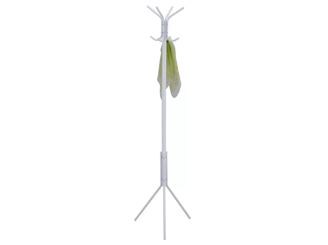 Porte-manteaux ARIST portant pour vêtements sur pied hauteur 174 cm avec 8 crochets, meuble d'entrée en métal laqué blanc