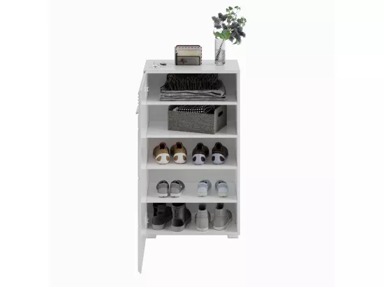Ensemble de meuble d'entrée : Miroir + meuble à chaussures + porte manteau + meuble de rangement – Blanc laqué – KLEANKIN