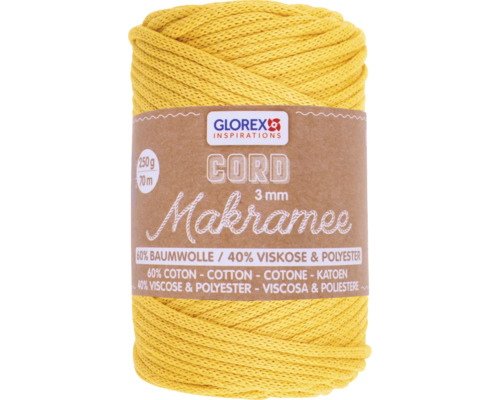 Macraméwol, geweven, mosterdgeel, 3 mm, 250 g