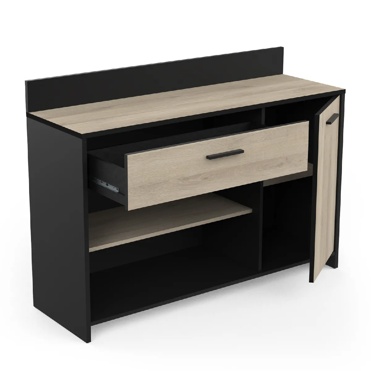 Pegane Meuble de rangement cuisine - Chêne Kronberg/Noir Mat