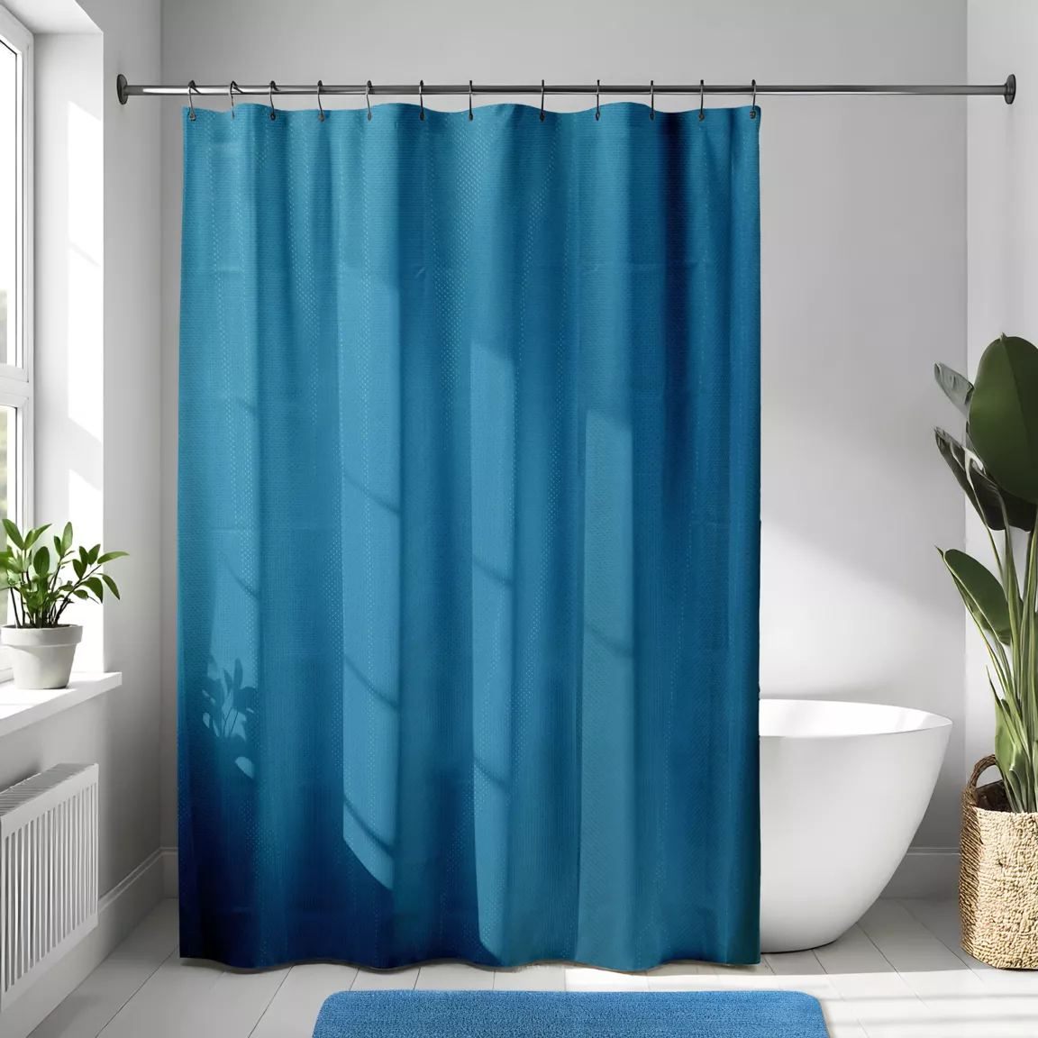 Rideau de douche à anneaux (180 x 200 cm) Diamants Bleu canard
