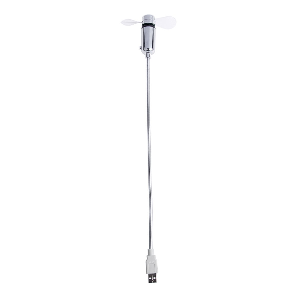 (41x9cm) Flexibler Mini USB Ventilator Schwanenhals Lüfter mit LED Uhrzeit Anzeige - Silber