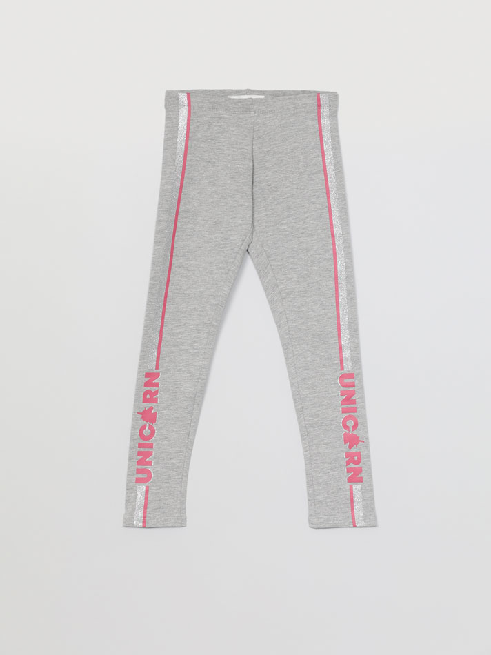 Conjunto de 2 leggings com listra lateral brilhante - Cinza/azul