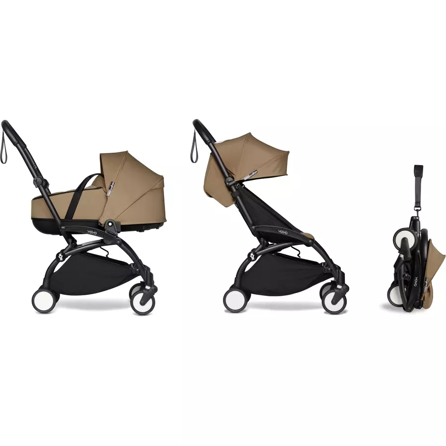 BABYZEN Kinderwagen YOYO2 0+ Black mit Liegewanne und Textilset Toffee