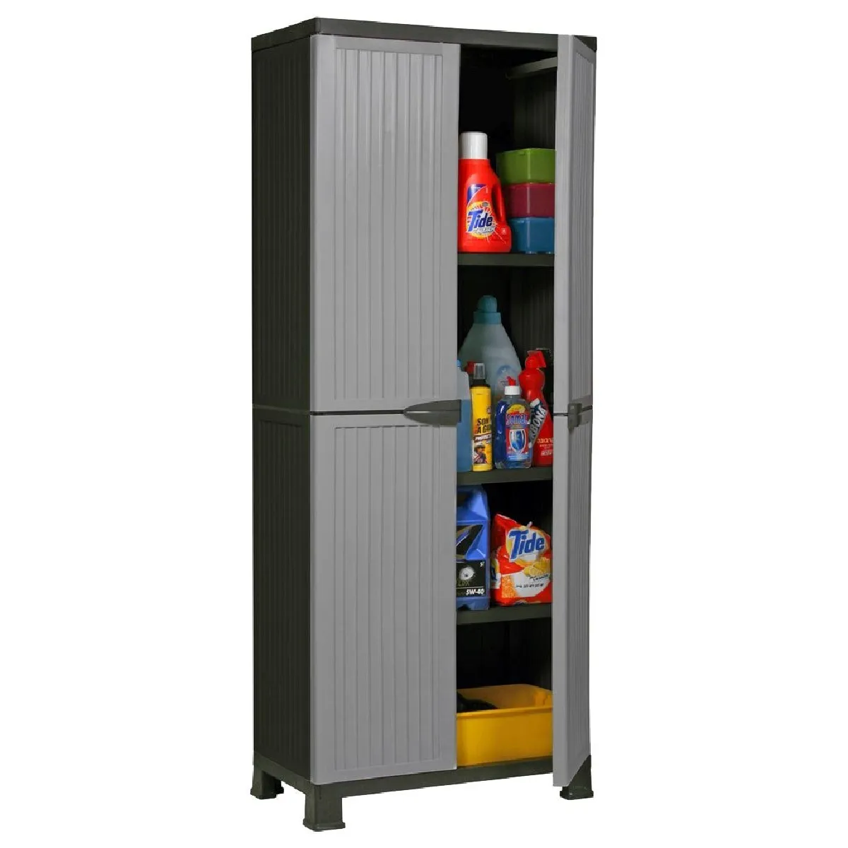 Armoire en Plastique Noir/Gris avec 3 Étagères - Rangement Pratique et Durable, 68 x 39 x 171 cm, Capacité de Charge de 20 kg par Étagère