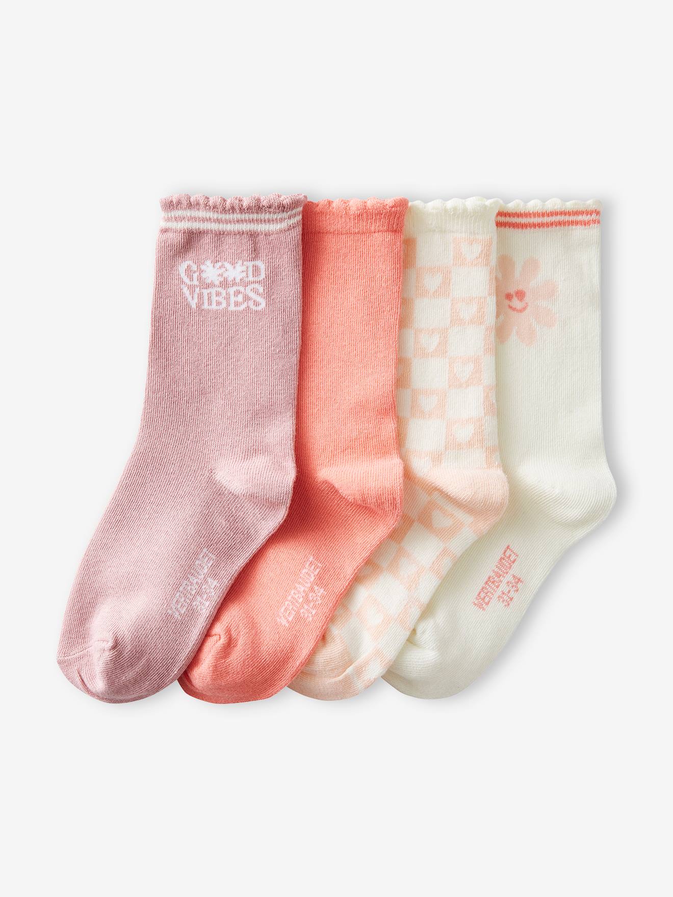 Pacote com 4 pares de meias rosa estilo vintage para meninas