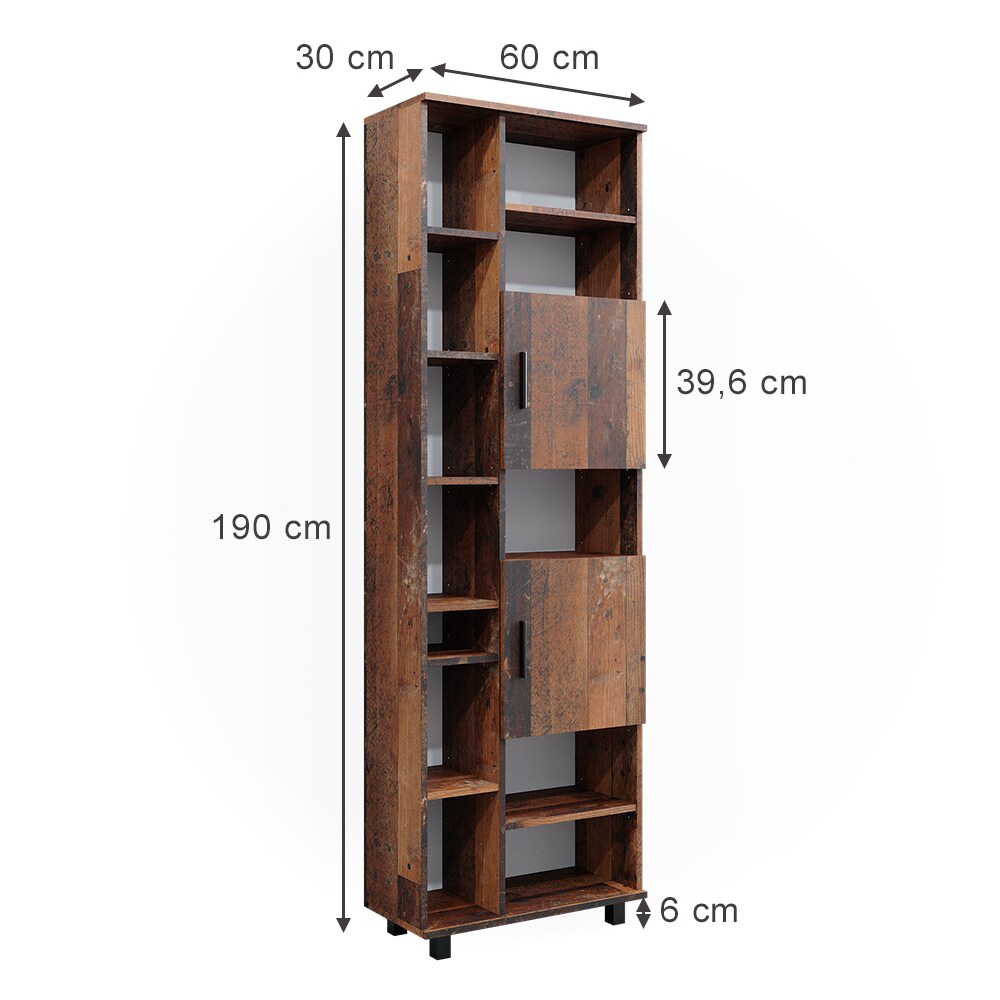 Vicco Hochschrank Badschrank Badezimmermöbel Ilias Old Style modern 60x190 cm Badkommode Badezimmer Schrank Badmöbel 2 Türen 12 Fächer