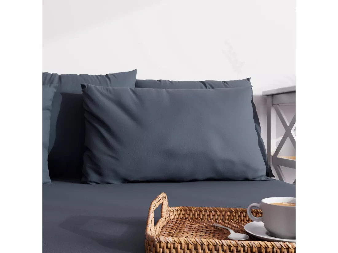 Taie d'oreiller unie 63x63 cm ZZZ bleu jean