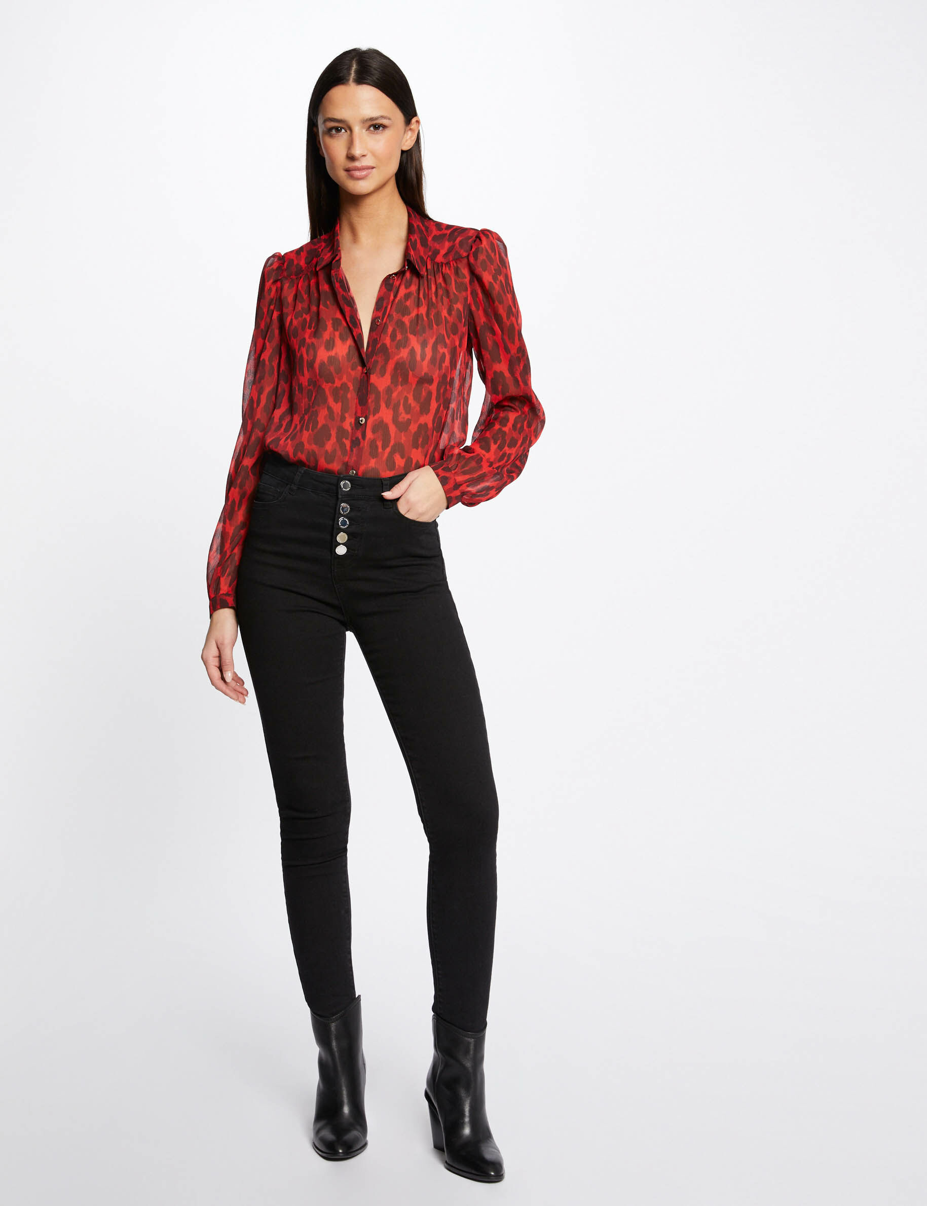 Chemise manches longues imprimé léopard multico femme - multico