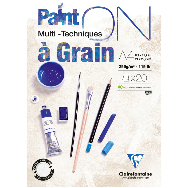 Clairefontaine Paint'ON Zeichenblock, gekörnt, weiss, A4, blanco