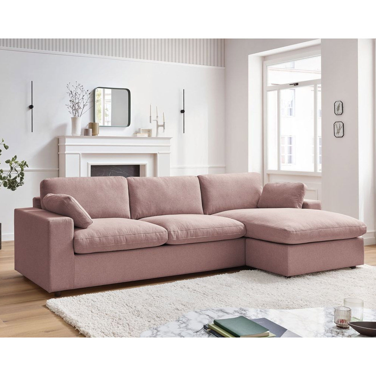 Bobochic Canapé d'angle fixe réversible belair rose - 280x139 cm
