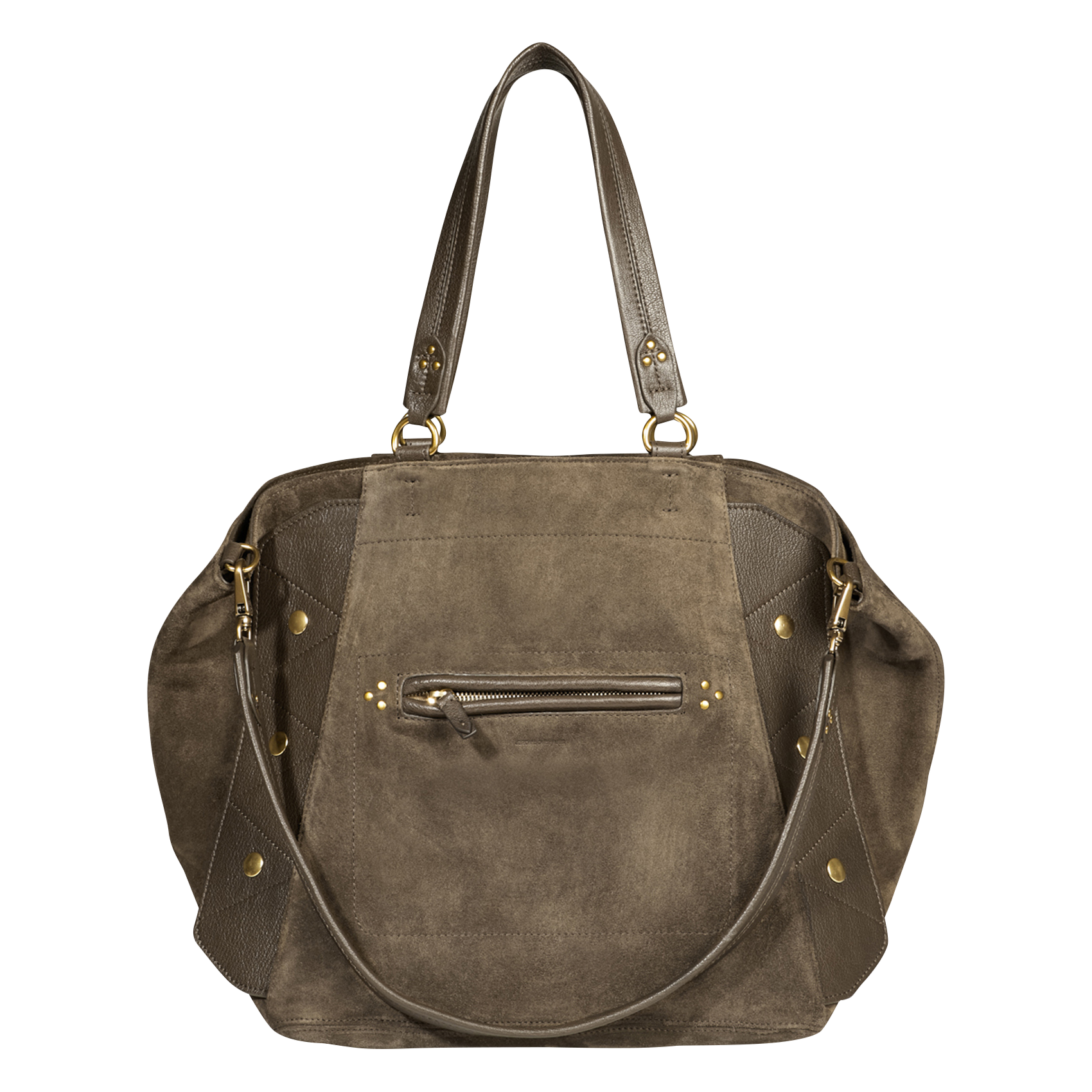 ROGER - Sac cabas porté épaule cuir effet velours| Kaki