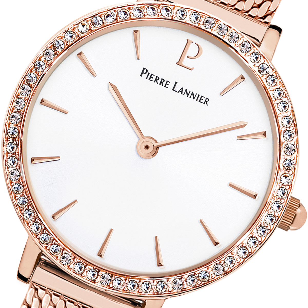 Montre Pierre Lannier femme acier doré rose milanais