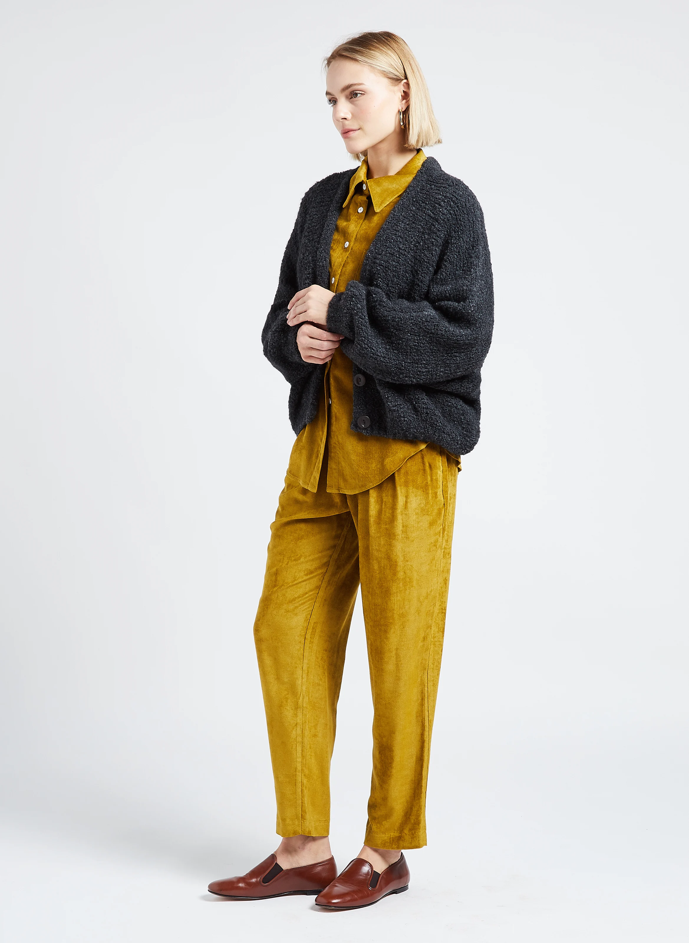 ZOLLY - Cardigan col V en laine mélangée| Gris