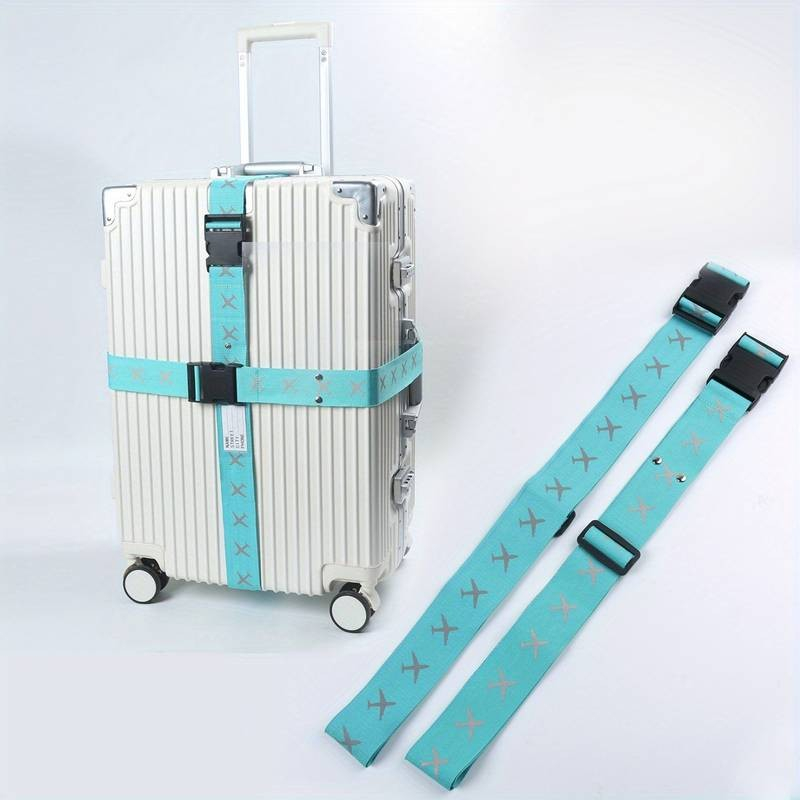 (2er Set) Verstellbarer Gepäckgurt Band für Koffer / Taschen mit Reflektoren   Adressschild - Hellblau