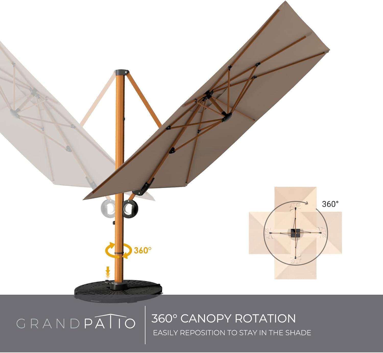 Grand patio Sonnenschirm Sonnenschutz Balkon, Ampelschirm 300 cm mit Kurbel, Windbeständig Sonnenschirme für Terrasse, Garten, Strand, UV-Schutz 50+ (Champagne, Rechteckig)