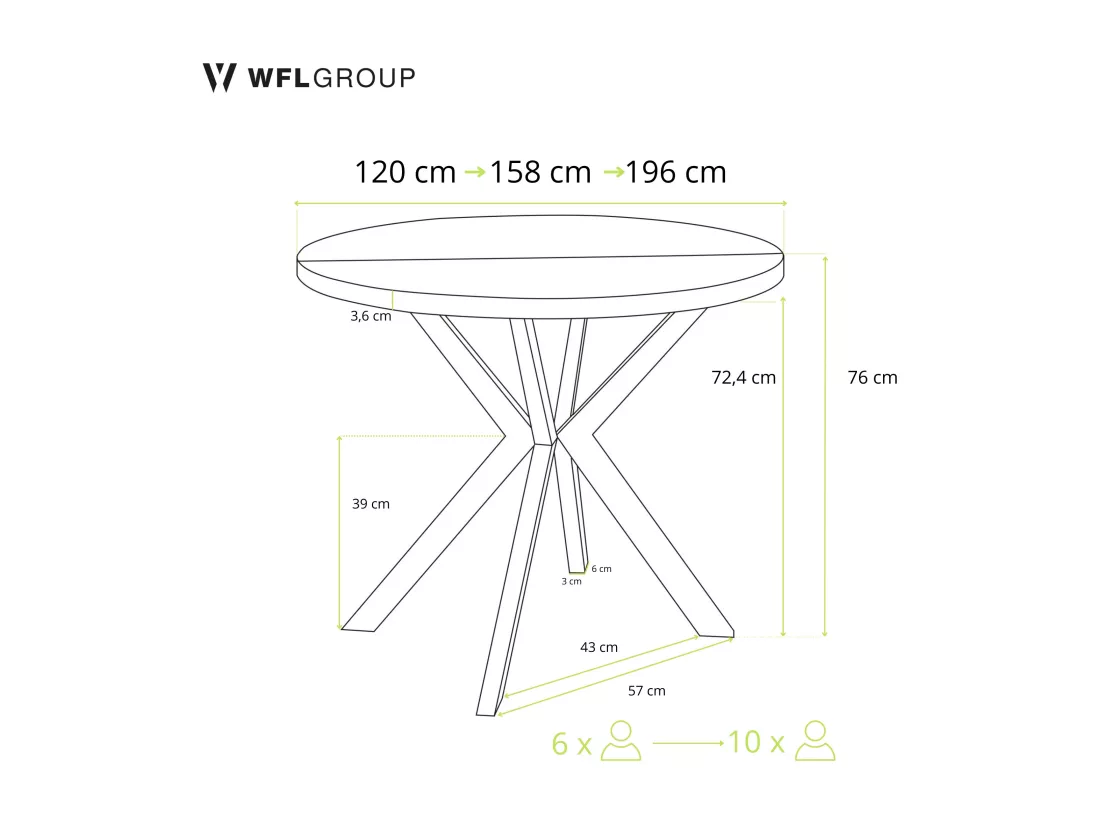 Table à Manger Extensible Ronde - Table Style Loft Avec Pieds En Métal - 120 à 200 Cm - Table Ronde Style Industriel Pour Le Salon - Compacte - Noir - 120 Cm