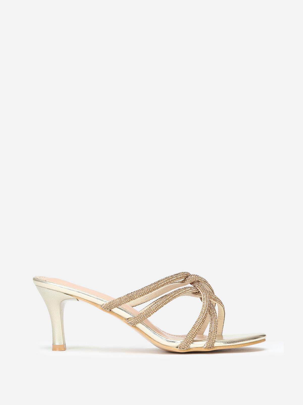 Mules à brides strass entrelacées grandes tailles- Doré