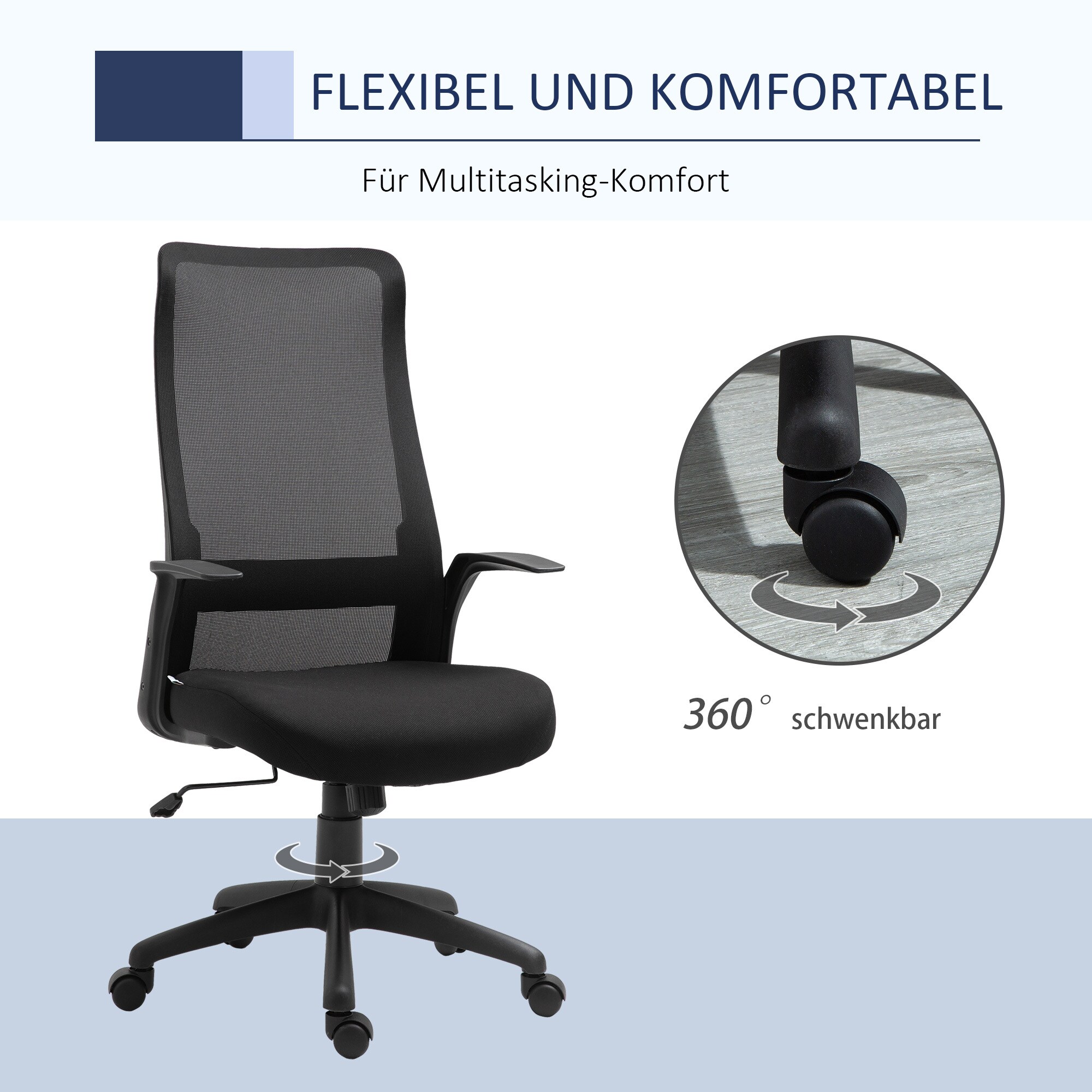 Vinsetto Bürostuhl ergonomisches liniendesign, atmungsaktiv, highend-Gas-lift Schwarz 62 x 62 x 113-122 cm (BxTxH)