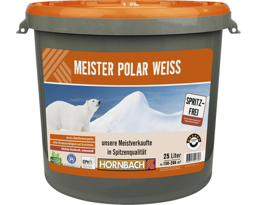 HORNBACH muurverf Meister Polar White, wit, spatvrij, conserveringsmiddelvrij, 25 L