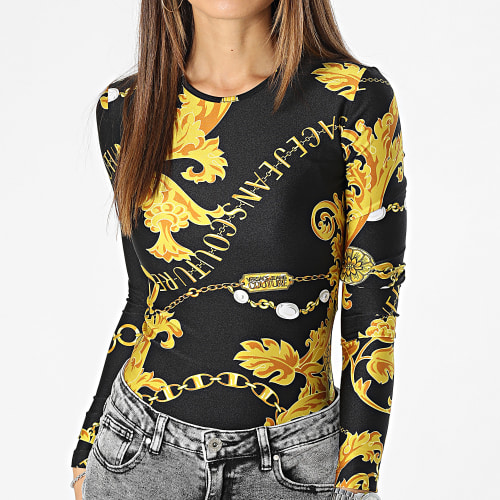 Body Manches Longues Femme 75HAM221-JS203 Noir Jaune Renaissance Floral
