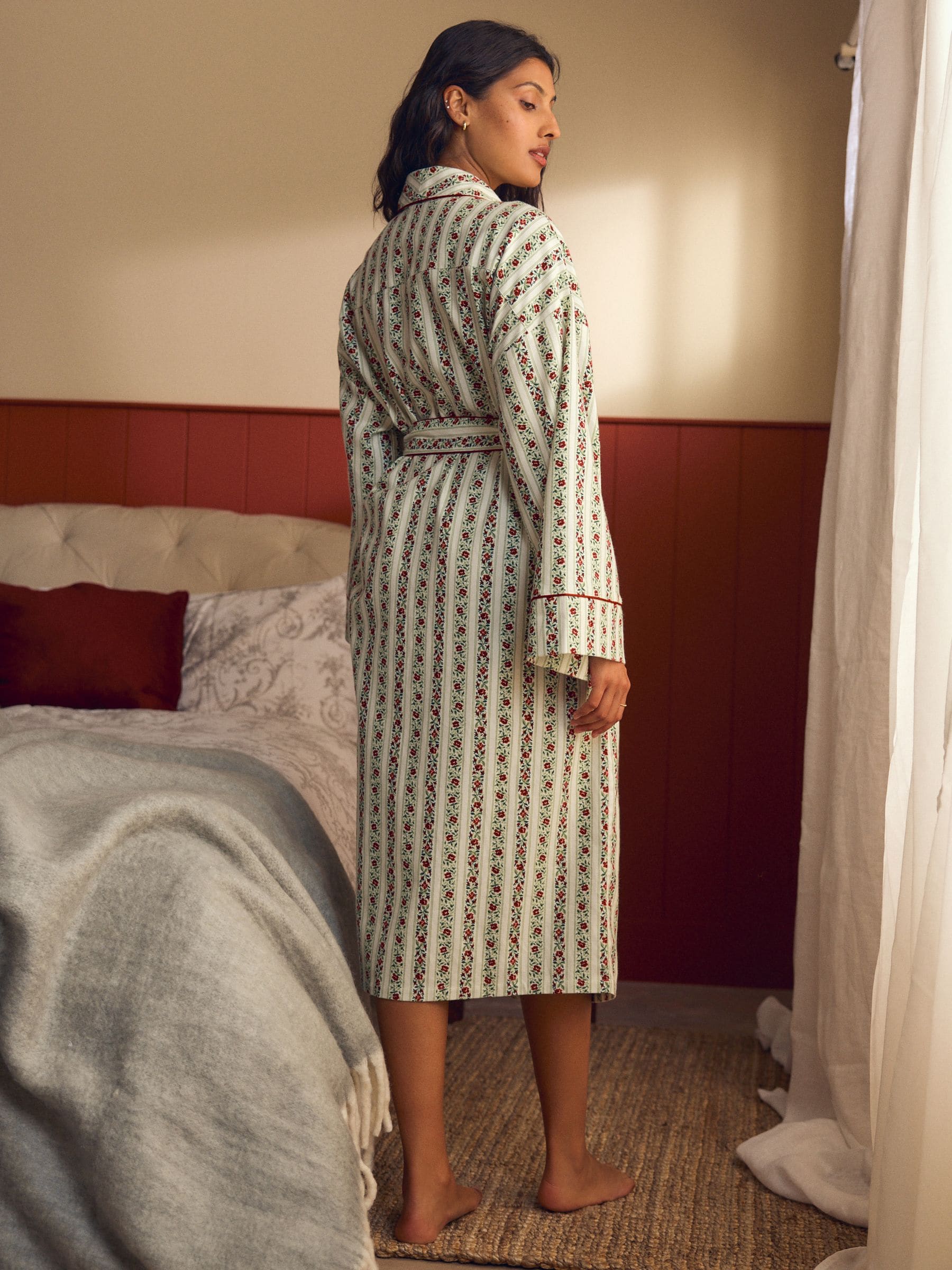 Laura Ashley feestelijke Kerstmis roos Kelbrook gestreepte overslagbadjas