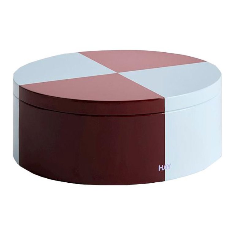 Hay  Tin Container opberger rond Burgundy and Ice Blue