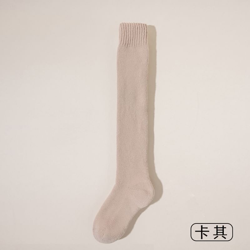 Lychee - Effen overknee sokken met fleecevoering