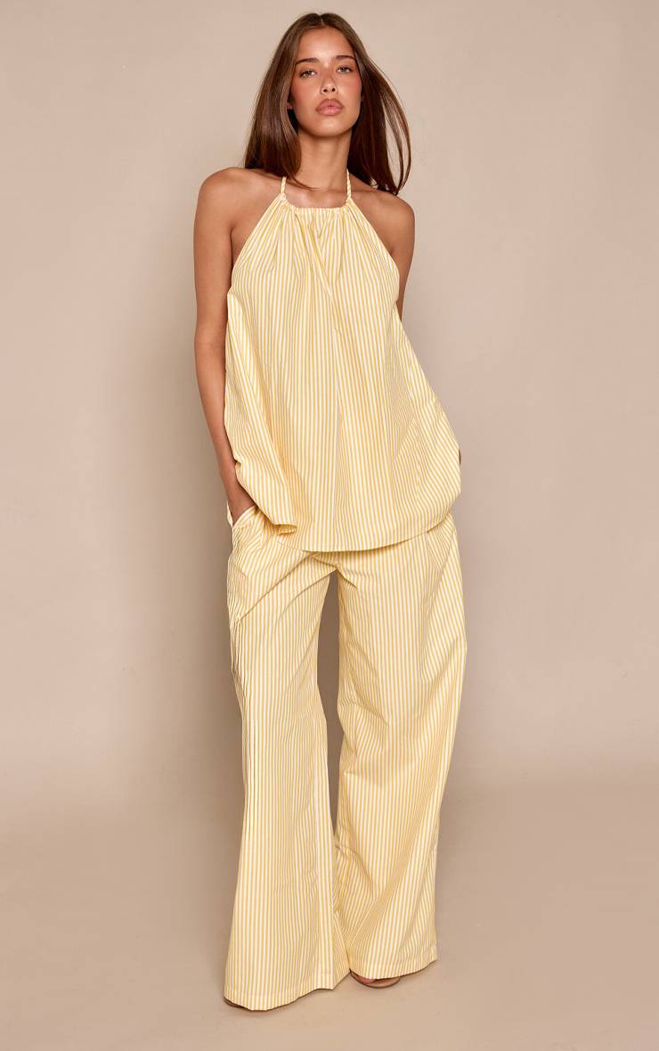 Jaune Pantalon Ample À Rayures Ensemble Coordonné