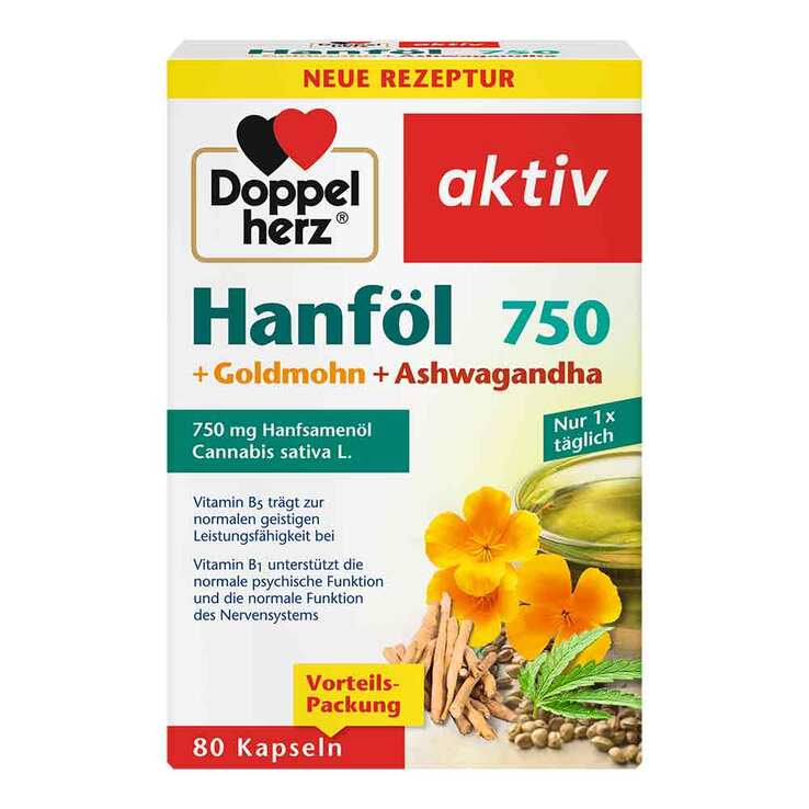 Doppelherz Hanföl + Goldmohn + Ashwagandha Kapseln, 80 St