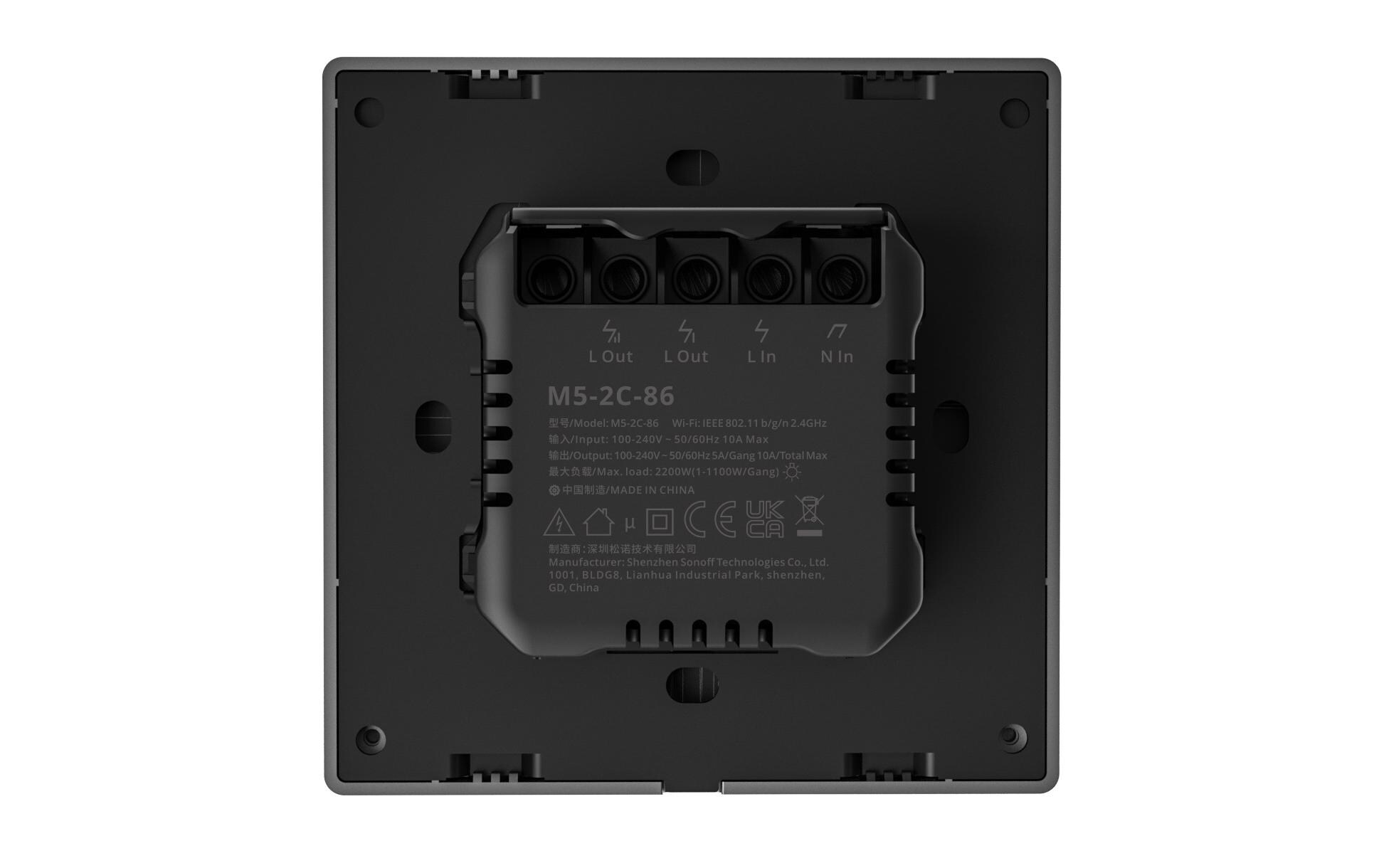 WiFi-Lichtschalter M5-2C-86, 2-fach, 230 V, 10AIntelligenter 2-Kanal Wandschalter für die lokale Steuerung