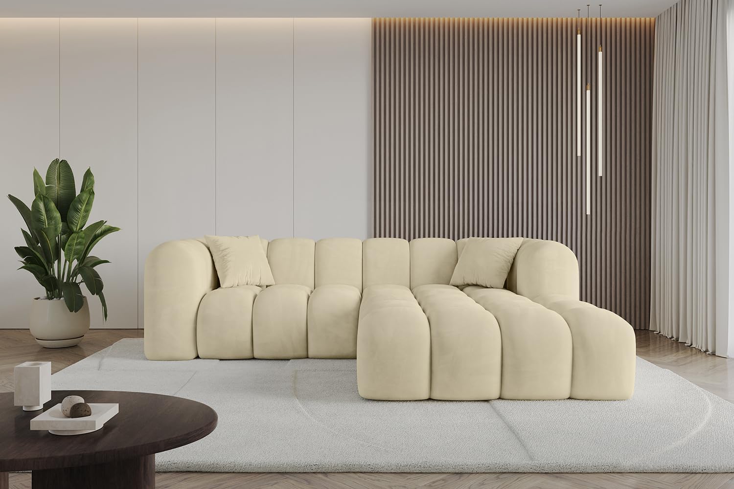 ALTDECOR Ecksofa in L-Form Corner Sofa Bett Eckcouch Couch Wohnlandschaft Cauchsofa Olea-L1-231x173x74 cm Beige