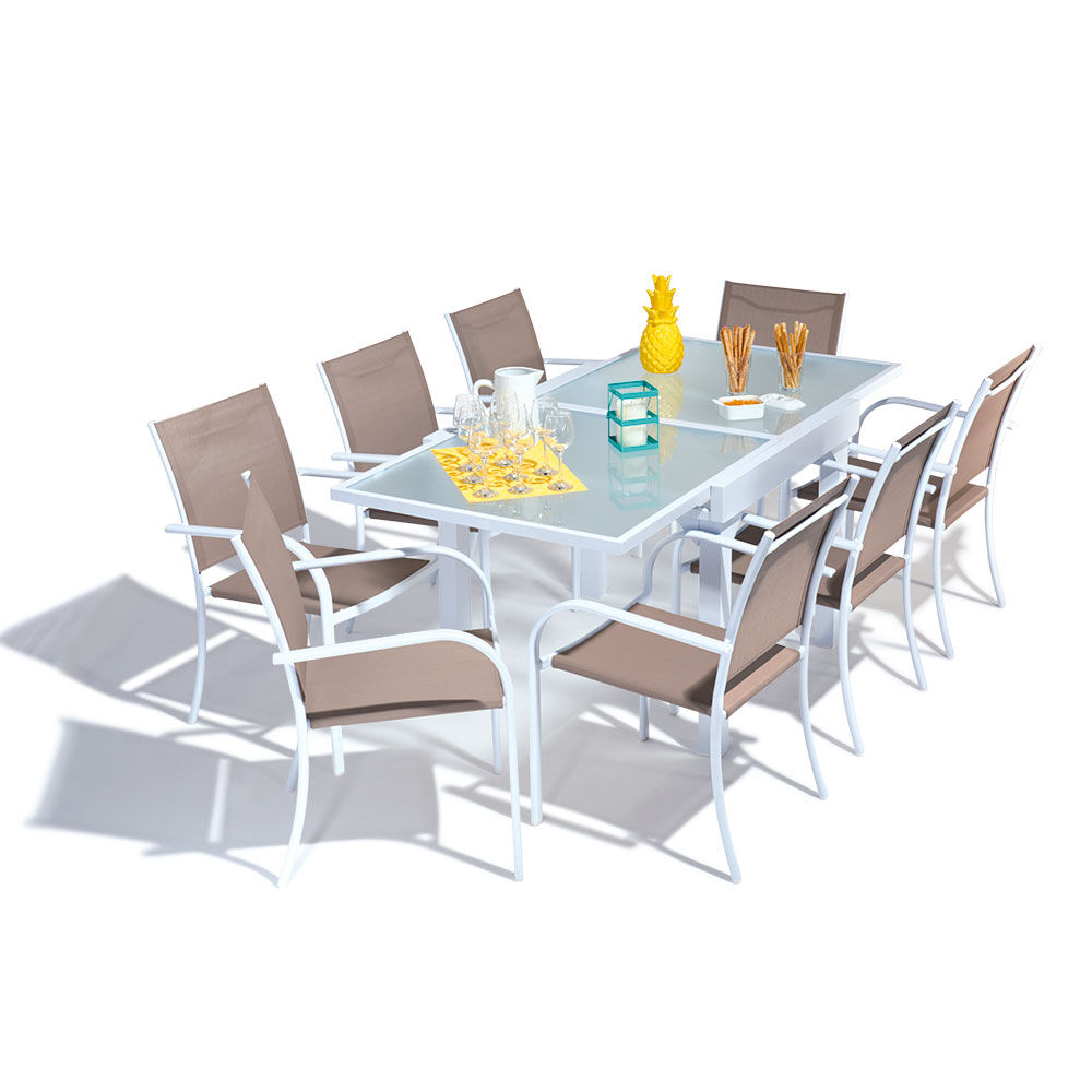 Table de jardin extensible Oslow 4 à 8 personnes blanc gris