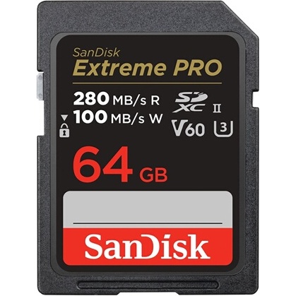 Carte mémoire SD Sandisk Extreme Pro 64 Go, 280/100MB/s,V60,C10,UHS-II,U3