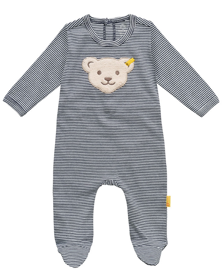Strampler BASIC mit Fuß geringelt in navy
