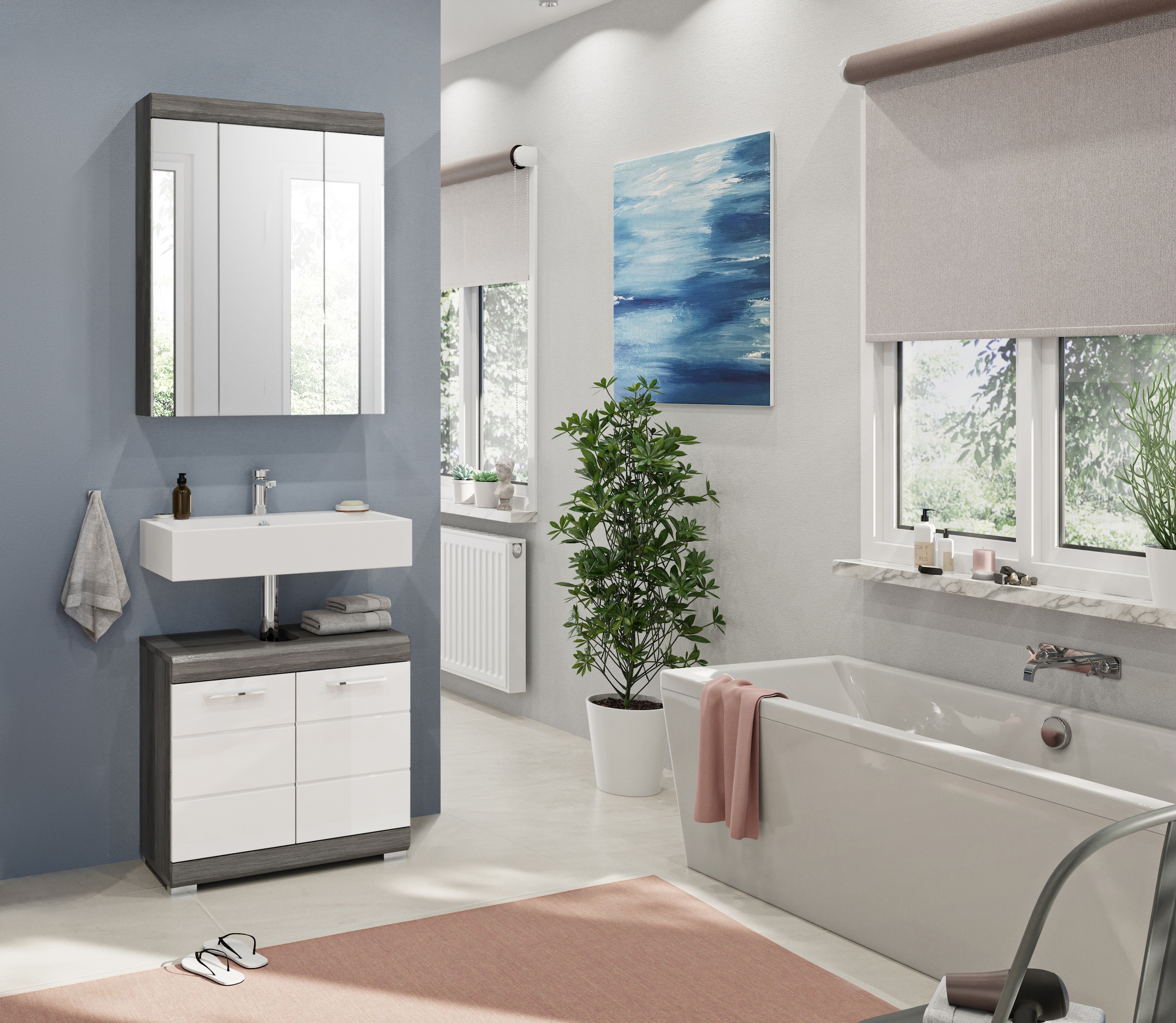 INOSIGN Badmöbel-Set »Siena, 2 tlg., bestehend aus: Waschbeckenunterschrank, Spiegelschrank« Set, TOPSELLER!, 2 Stk. tlg.