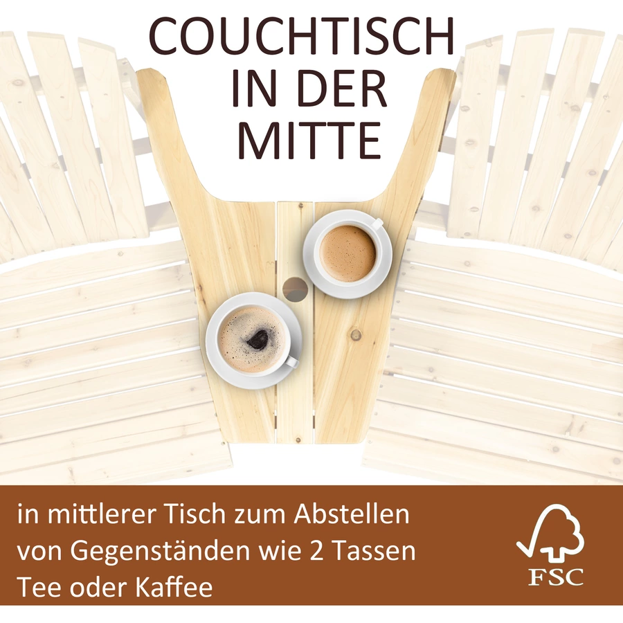 Outsunny Gartenbank mit Tisch und Schirmloch naturholz
