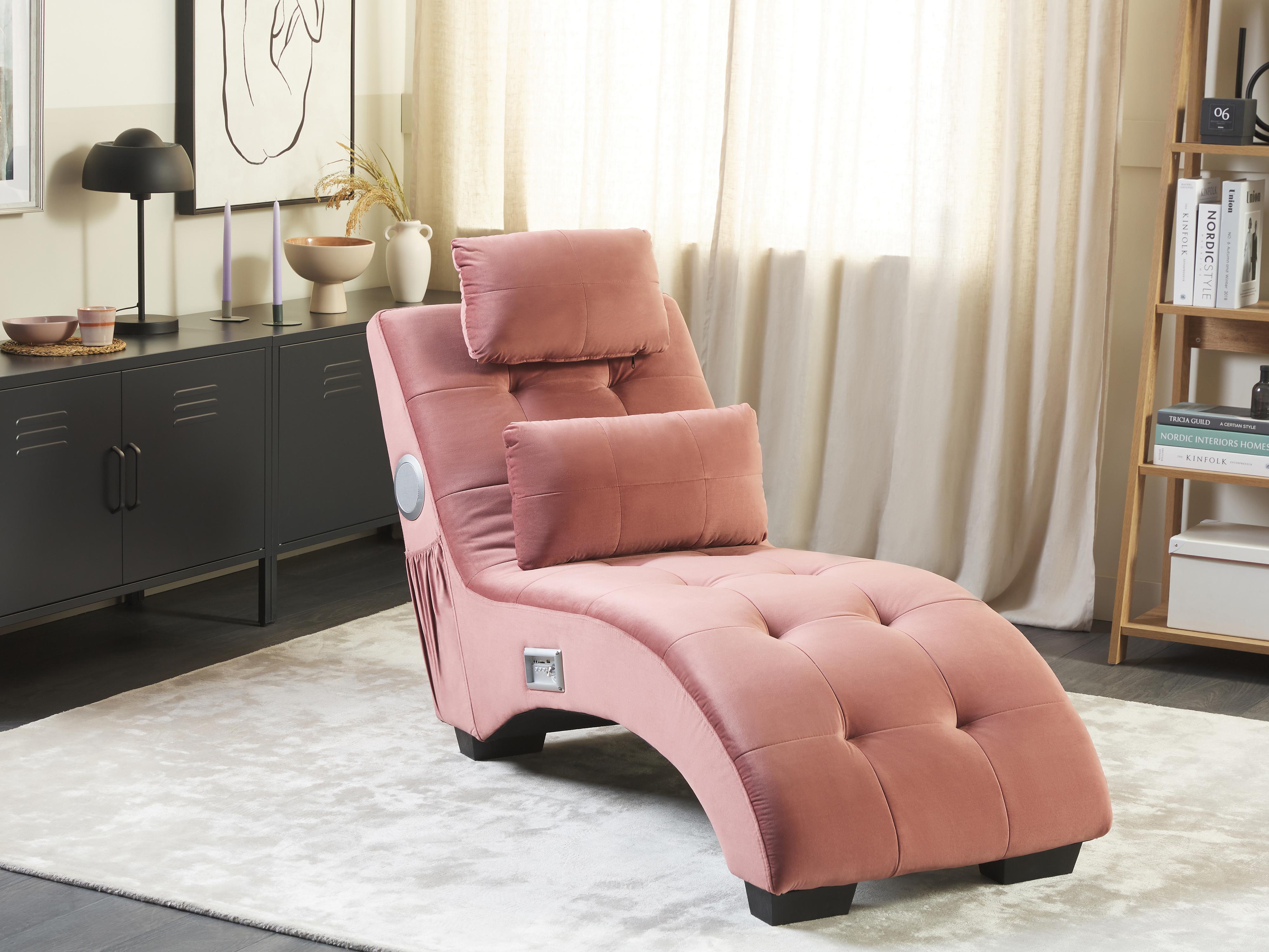 Chaise longue SIMORRE Fluweel Pastelroze met ingebouwde Bluetooth speaker
