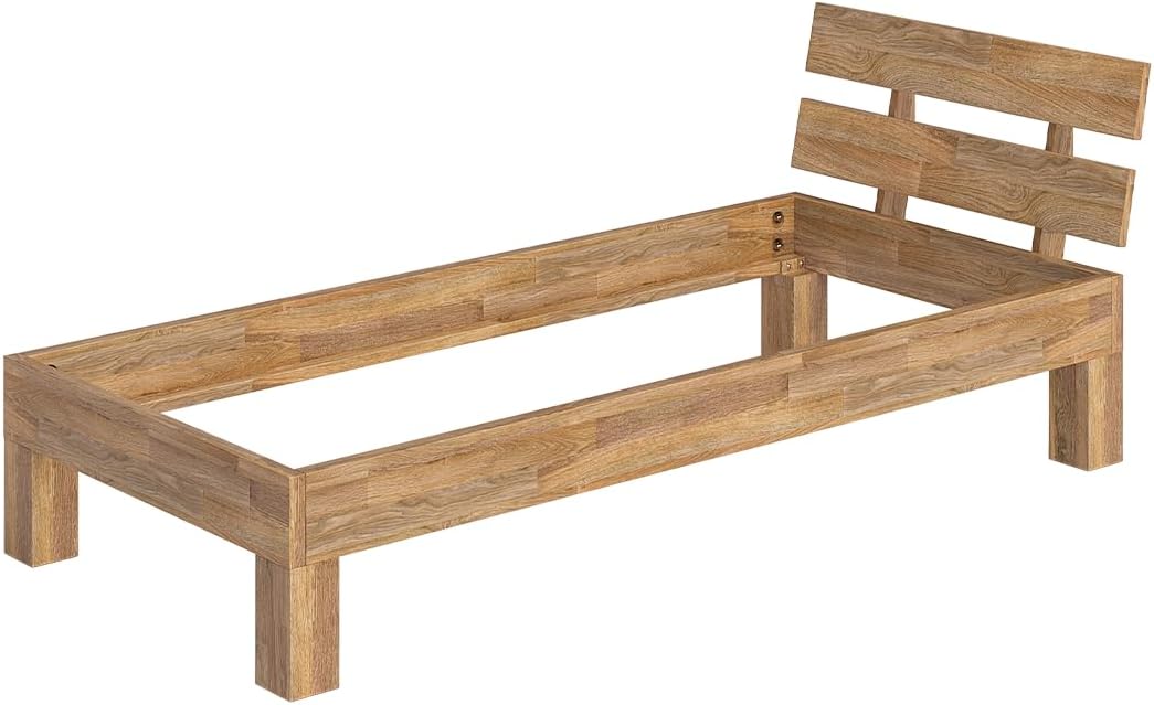 skølm Floki Massivholzbett 100x200 cm aus Eiche - hochwertiges Bettgestell - Bettrahmen mit Bettkopf - Holzbett in Natur geölt - Einzelbett 100x200 cm - Futonbett