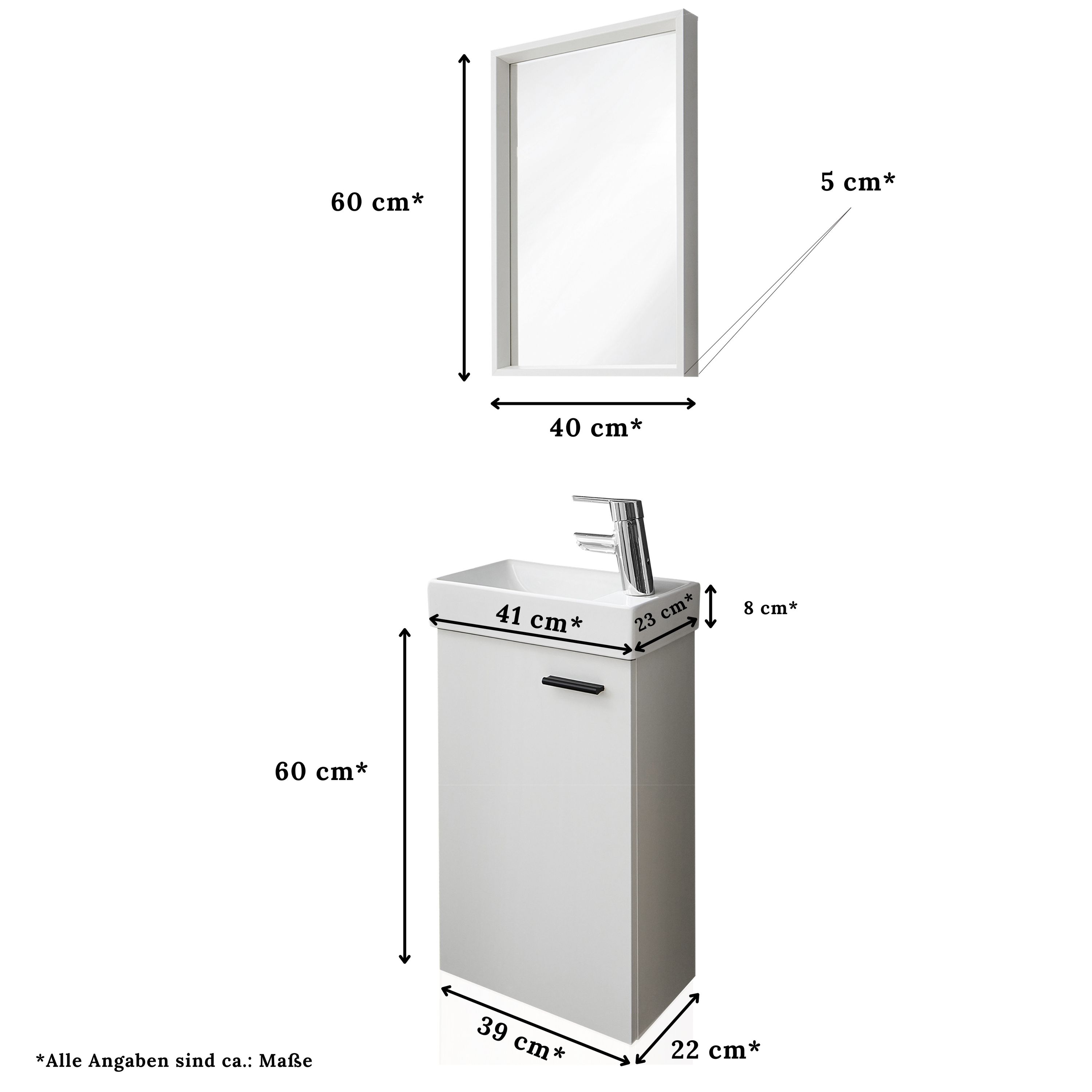 Gäste WC Badmöbel Set Waschbecken mit Unterschrank klein Weiß