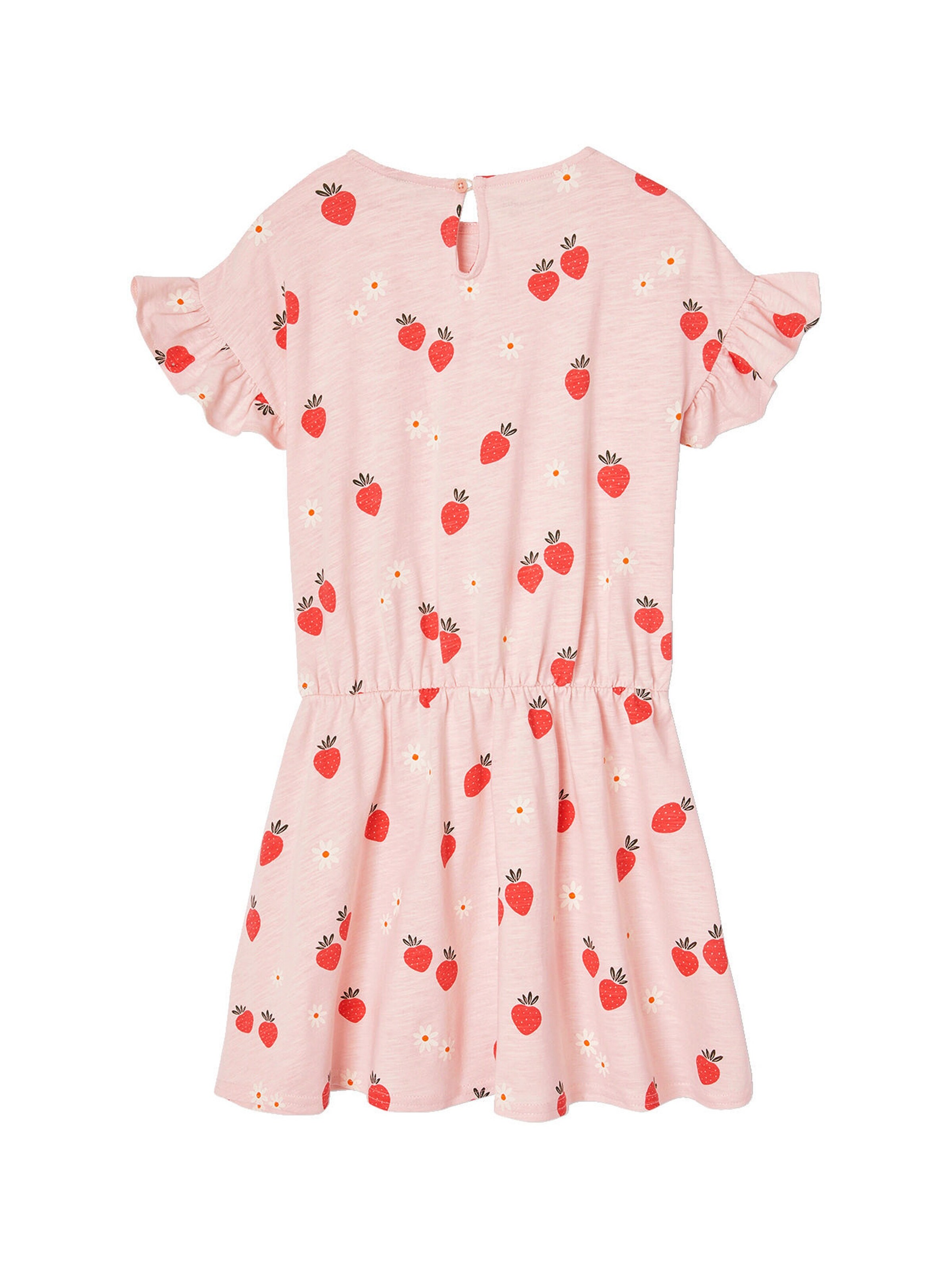 Vertbaudet Mädchen Volantkleid mit Erdbeeren hellrosa