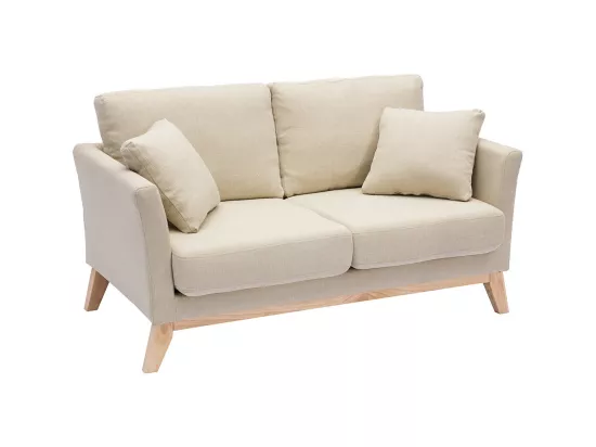 Canapé scandinave déhoussable 2 places en tissu beige et bois clair OSLO