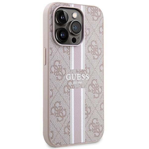 iPhone 15 Pro Max MagSafe Leder Hardcase Hülle 4G Printed Stripes (GUHMP15XP4RPSP) - Rosa