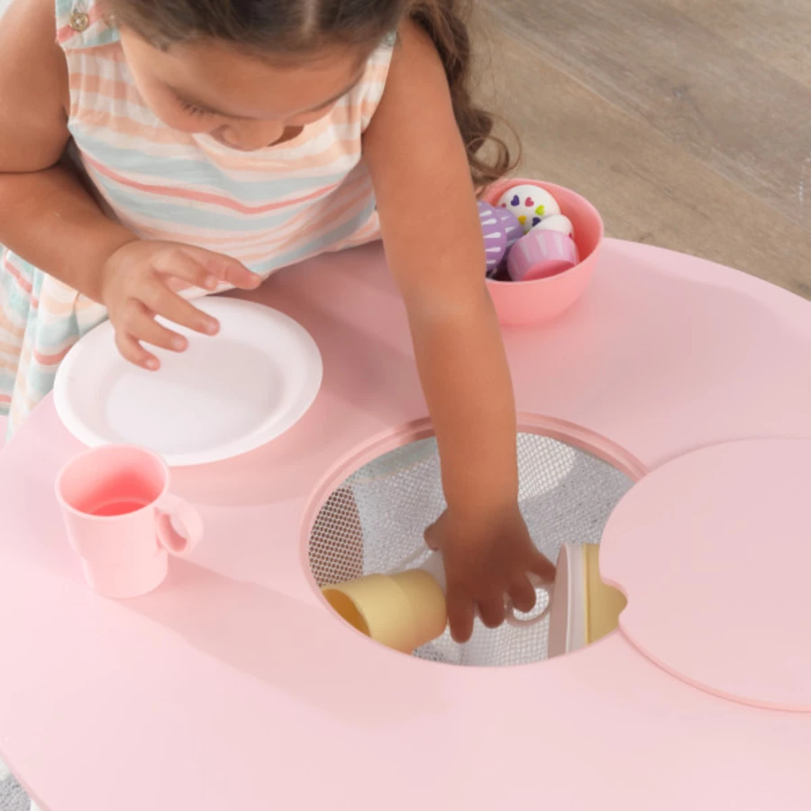 KidKraft® Runder Aufbewahrungstisch mit zwei Stühlen, weißrosa