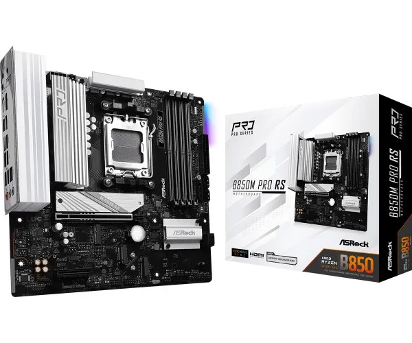 ASRock B850M PRO RS - Bundkort - micro ATX - Socket AM5 - AMD B850 Chipset - USB-C 3.2 Gen2, USB-C 3.2 Gen 1, USB 3.2 Gen 2, USB 3.2 Gen 1 - 2.5 Gigabit LAN - onboard grafik (CPU påkrævet) - HD Audio (8-kanaler)
