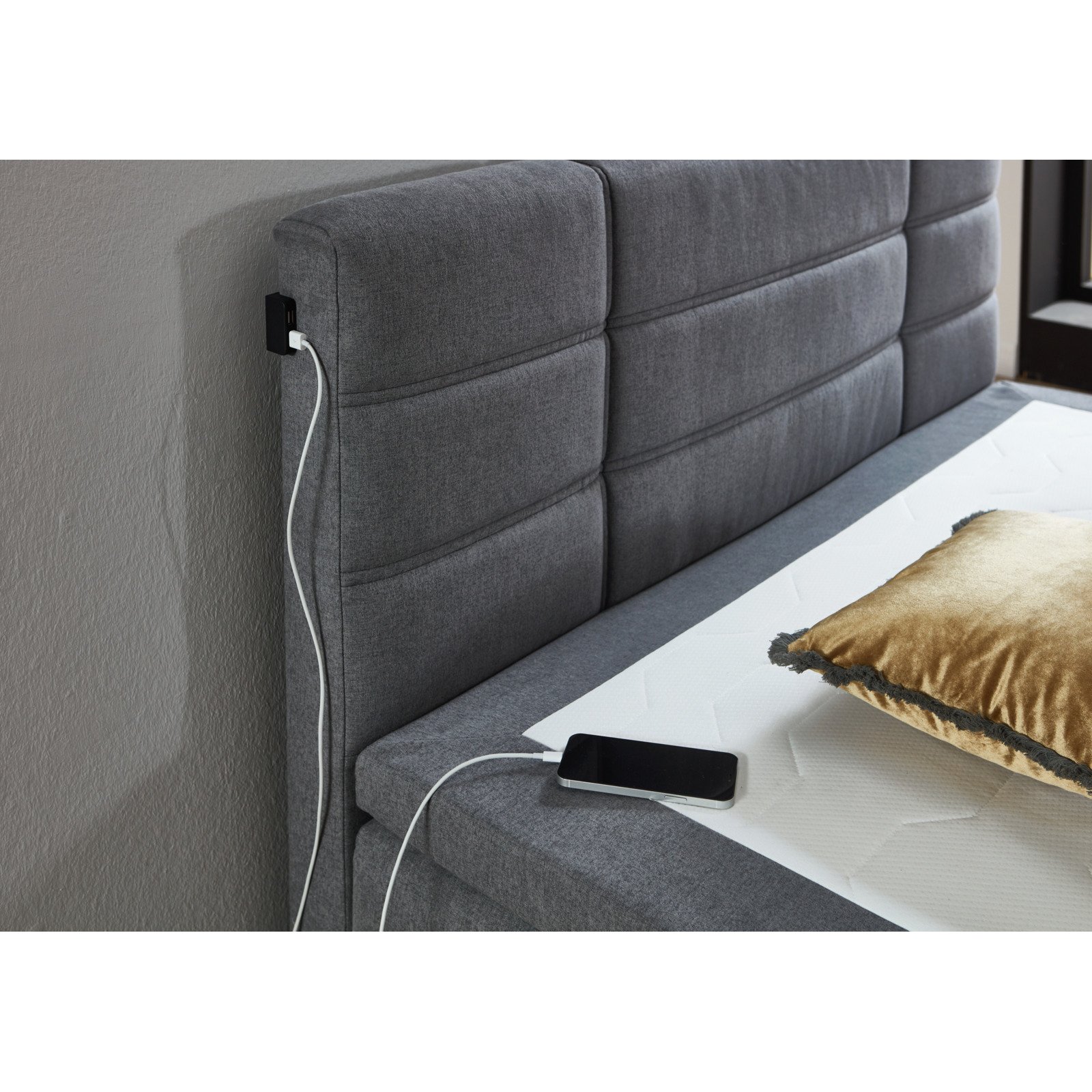 Boxspringbett Lumen Webstoff Polyester grau 140 x 200 cm