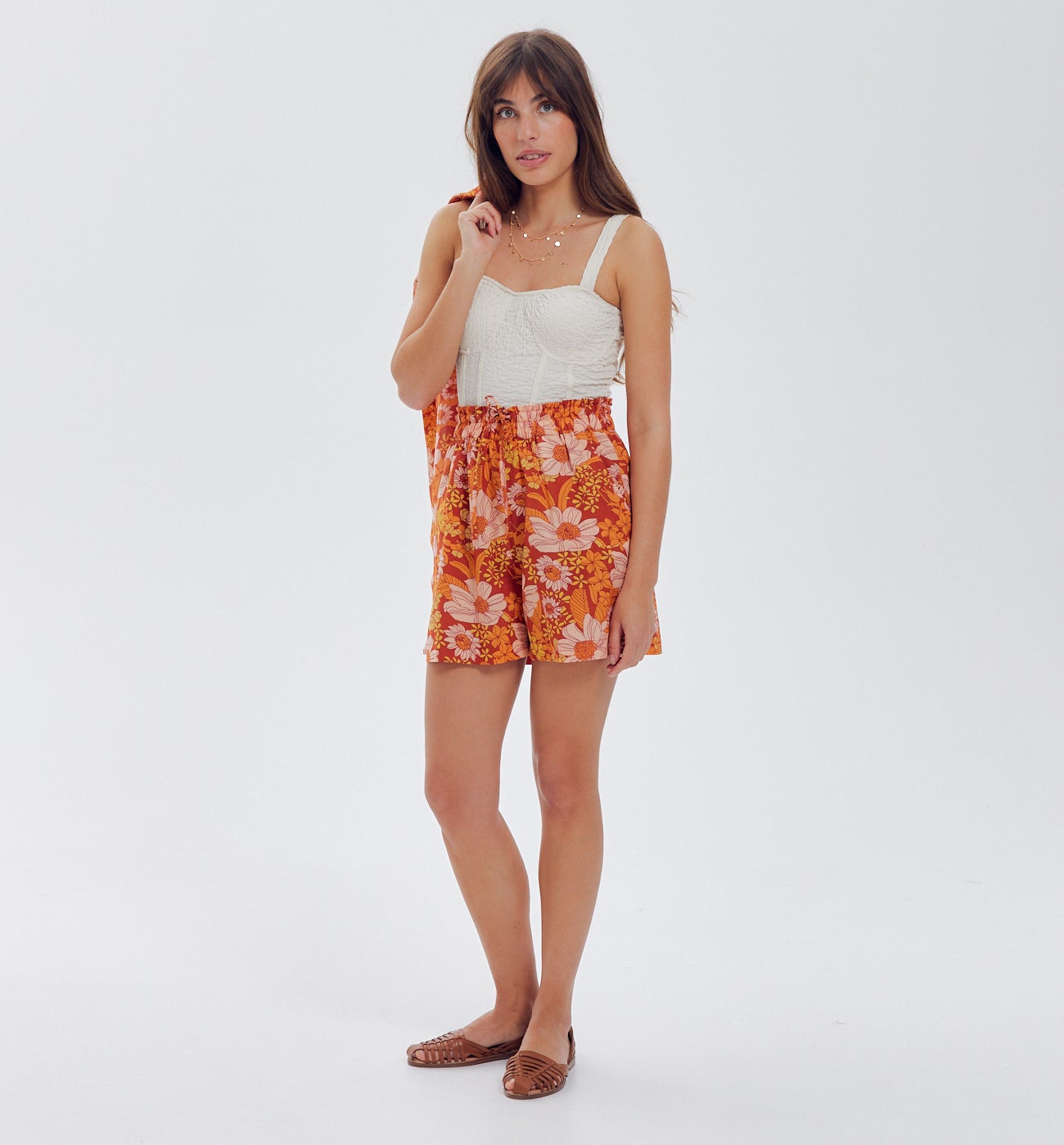 Short à fleurs Femme - Imprimé orange