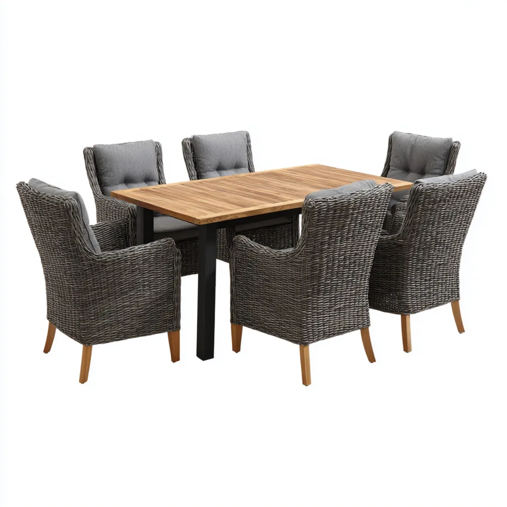 Garten-Esstisch-Set Teakholz 6-Sitzer – 180x90x75 cm – Grau/Braun