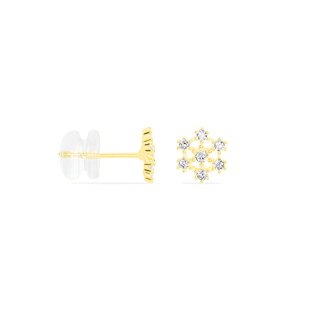 Boucles D'oreilles Puces Eileen Flocon Or Jaune Oxyde De Zirconium